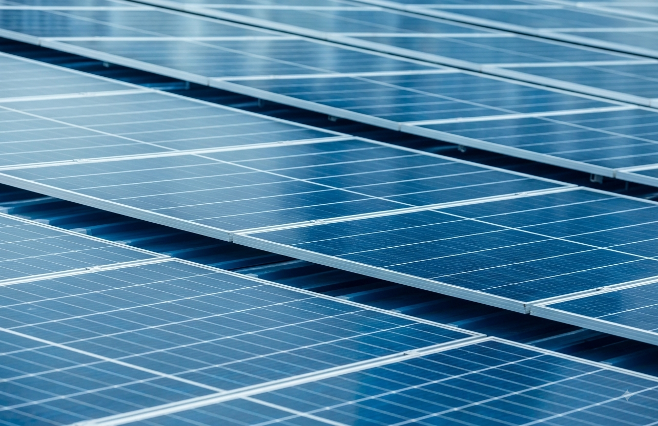 Solar panels at sunset